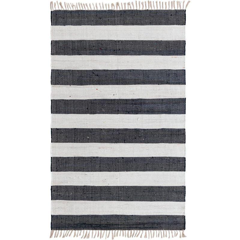 Unique Loom Chindi Rag Collection Area Rug - Striped (5' 1" x 8' Rectangle Navy Blue/Ivory)