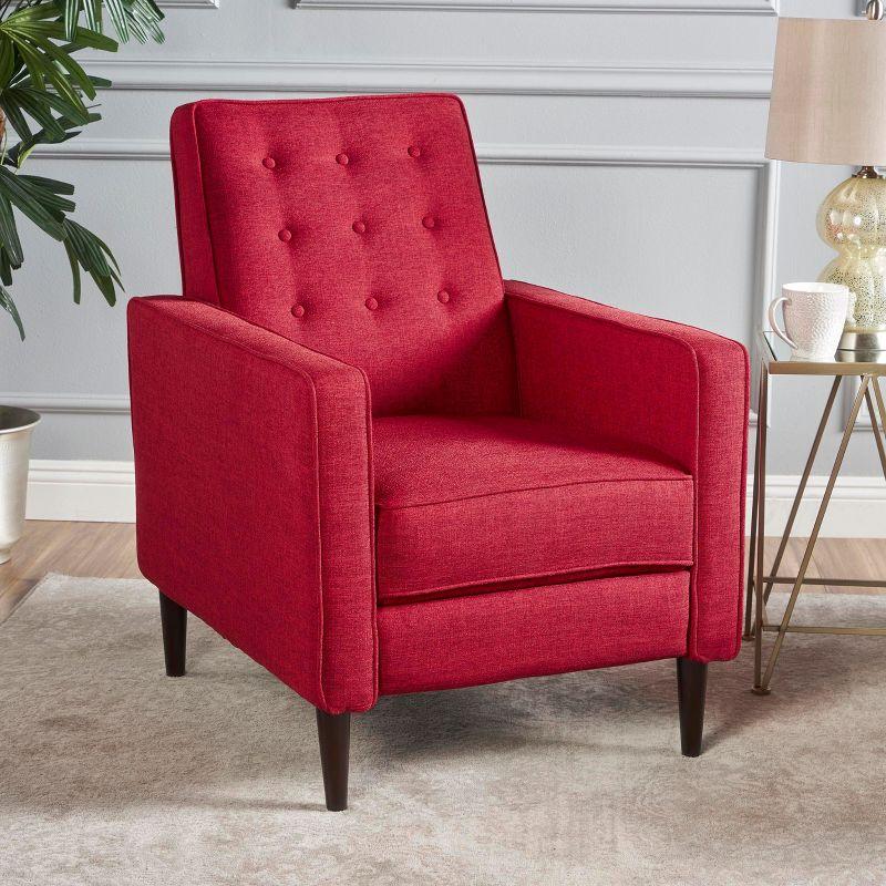 Mid-Century Tufted Back Red Microfiber Recliner Chair