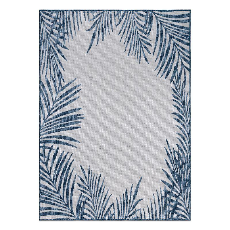 Navy Floral Palm Reversible Flatwoven Synthetic Rug 8' x 10'