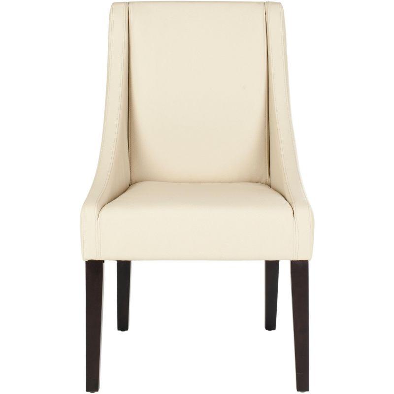 Cream Upholstered Leather Parsons Side Chair with Wood Legs