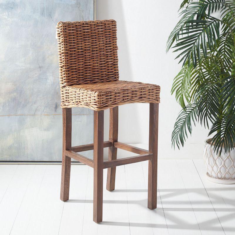 Tobie Honey Brown Wash Rattan Bar Stool with Footrest