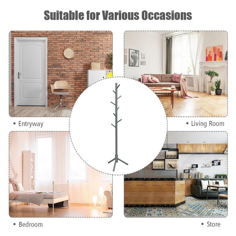 Costway Wooden Coat Rack Stand Hall Tree Entryway Organizer 2 Heights w/ 8 Hooks Grey\Walnut