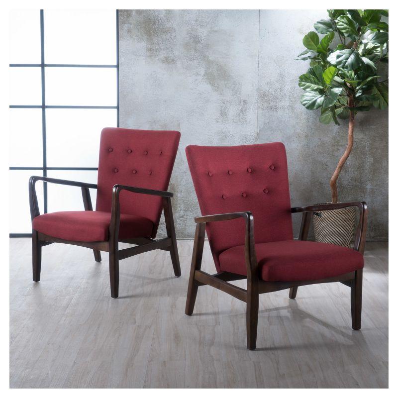 Set of 2 Becker Upholstered Armchairs Deep Red - Christopher Knight Home: Birch Wood Legs, Tufted Back, Polyester