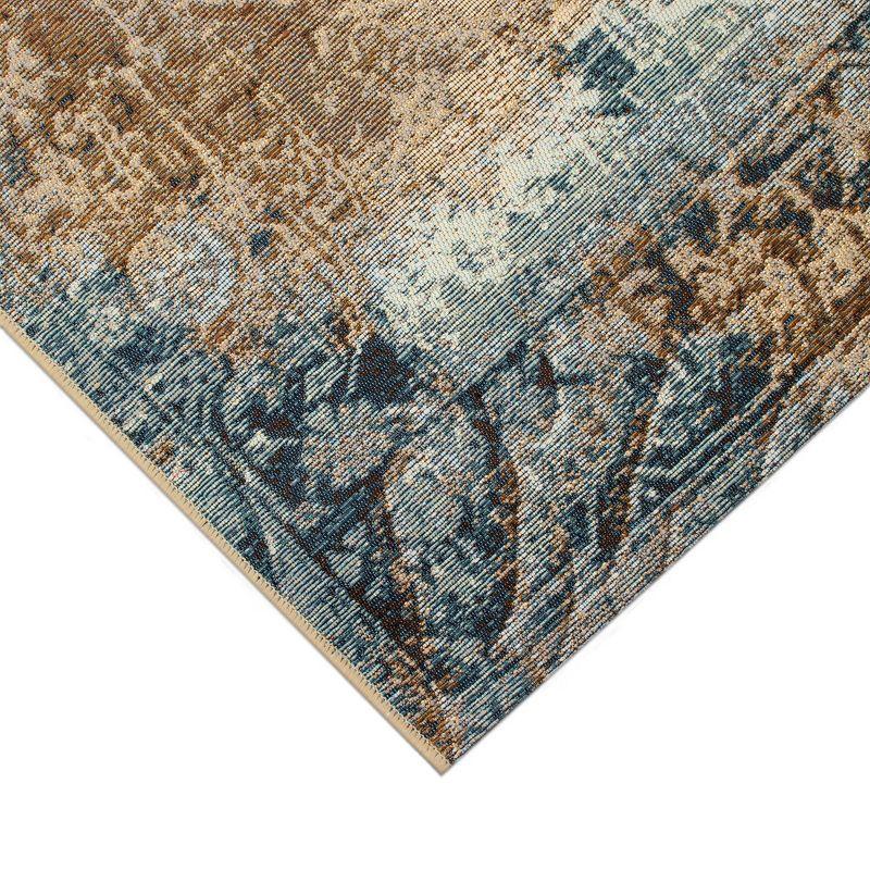 Blue Rectangular Synthetic Medallion Area Rug 6'6" x 9'4"