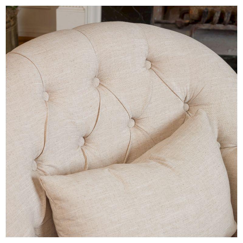 Anastasia Beige Tufted Club Chair with Weathered Oak Legs