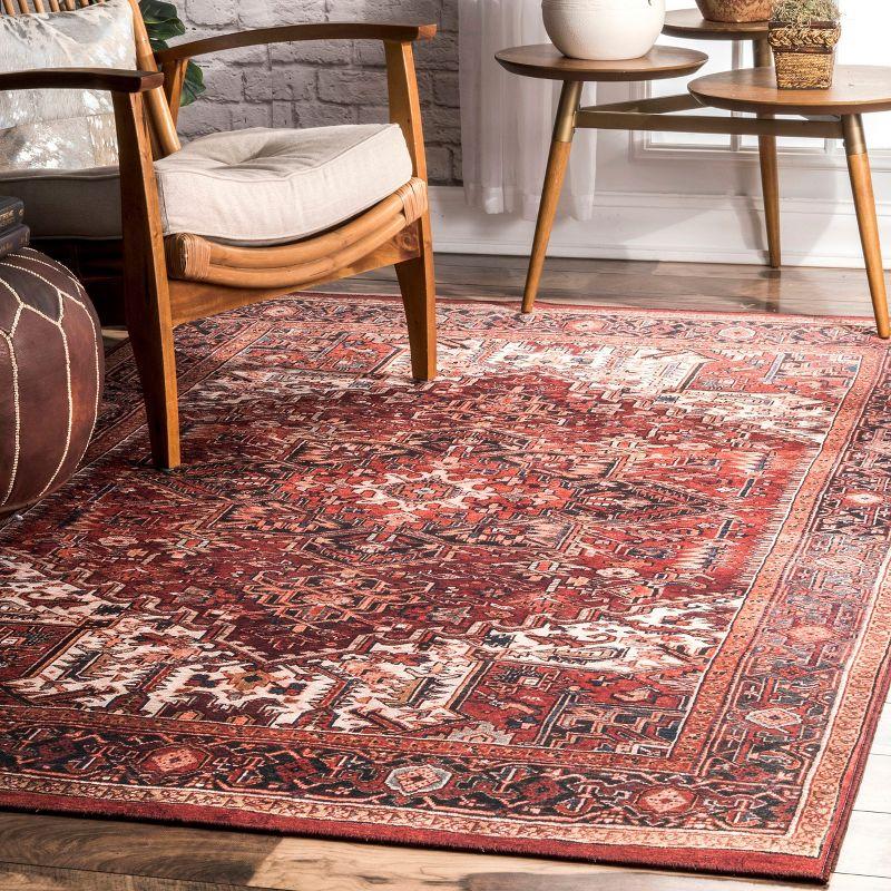 Brick Red Distressed Medallion 5' x 8' Synthetic Area Rug