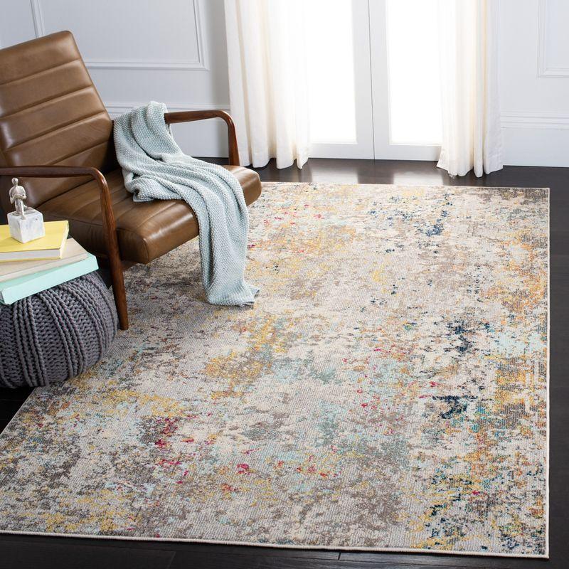 Grey and Gold Round Hand-knotted Synthetic Area Rug