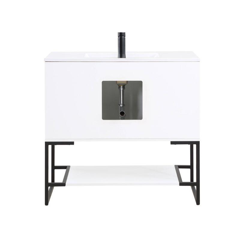 36" Scarsdale Bathroom Vanity Sink White - Manhattan Comfort: Ceramic Surface, Wood Frame, Single Basin