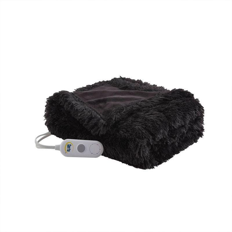 Luxurious Black Shaggy Faux Fur Reversible Electric Heated Throw