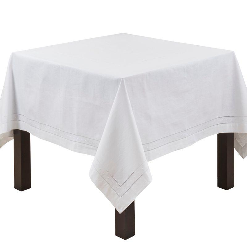 Saro Lifestyle Embroidered and Hemstitch Tablecloth, White, 90" x 90"