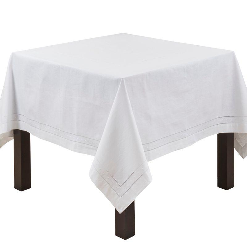 White Linen Cotton Hemstitched Square Tablecloth