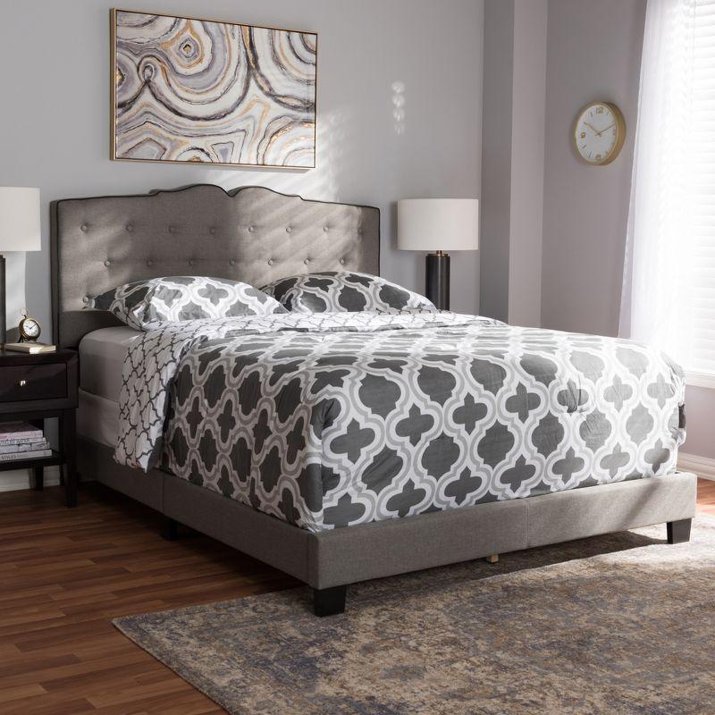 Elegant Light Grey King-Sized Bed with Tufted Upholstered Headboard and Storage Drawer