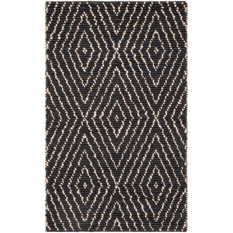 Hand-Knotted Black and Ivory Wool Area Rug