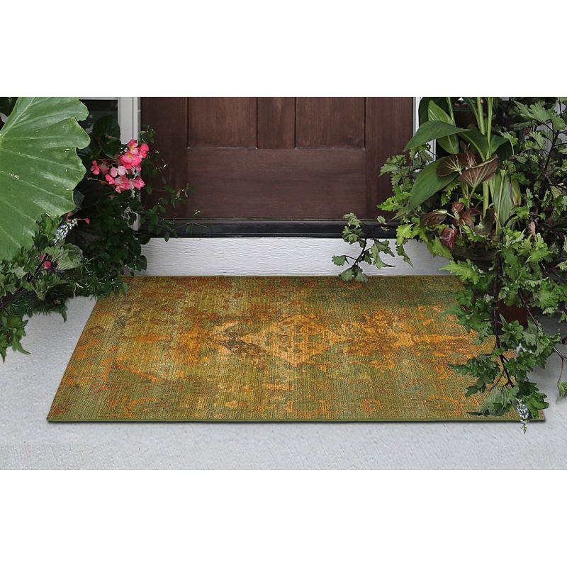 Green Kermin Watercolor Effect Indoor/Outdoor Synthetic Rug