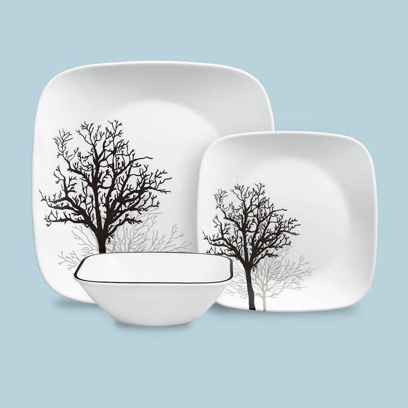 Corelle 12pc Vitrelle Timber Shadows Dinnerware Set: Botanical Tree Pattern, Service for 4, Includes Plates & Bowls