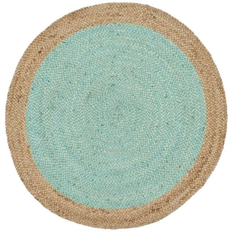 Natural Fiber NF801 Hand Woven Indoor Area Rug - Aqua/Natural - 4' Round - Safavieh.