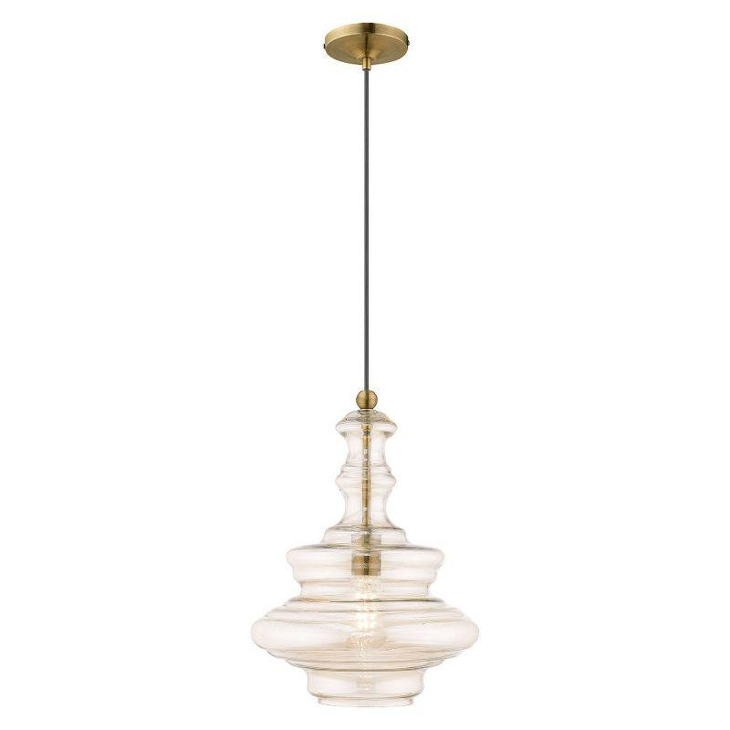 Livex Lighting Art Glass 1 - Light Pendant in  Antique Brass