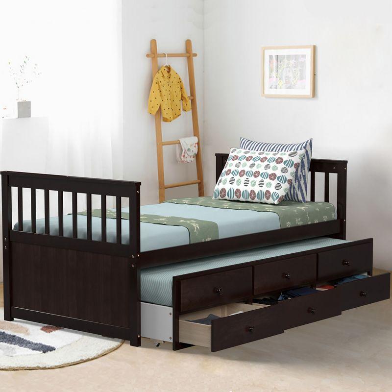 Costway Twin Captain's Bed Bunk Bed Alternative w/ Trundle & Drawers for Kids Espresso