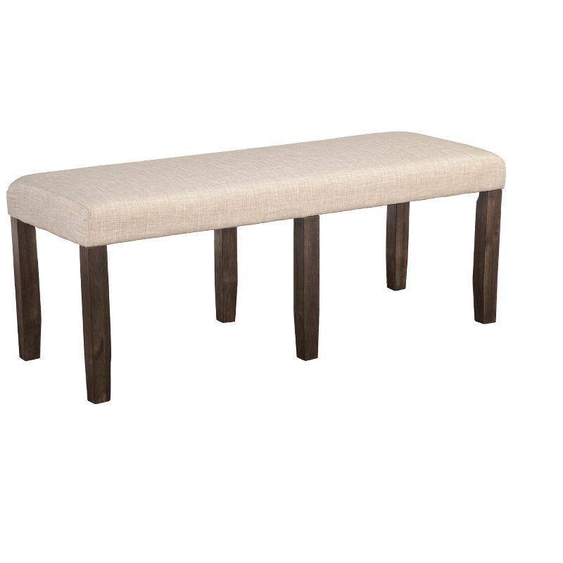 Transitional Brayden Dining Bench in Rich Espresso and Beige Fabric