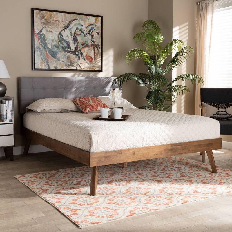 Devan Mid-Century Walnut & Light Grey Tufted Full Bed