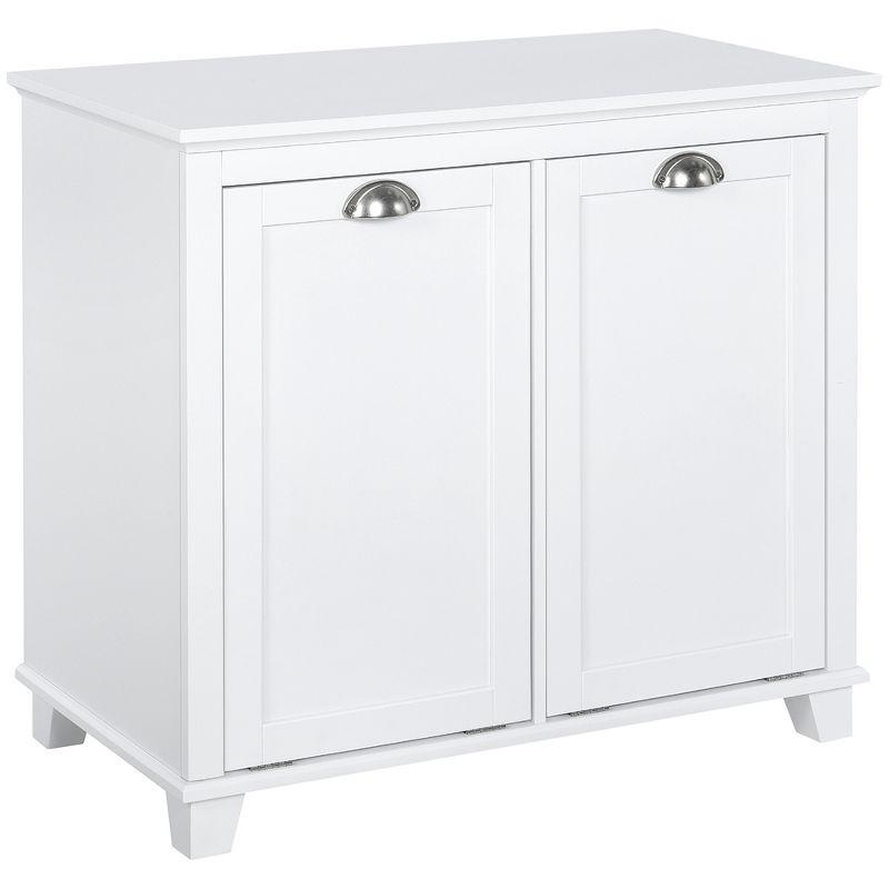 White MDF Tilt-Out Laundry Sorter Cabinet with Dual Compartments