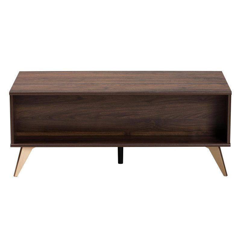 Graceland 2 Drawer Wooden Coffee Table Walnut Brown/Gold - Baxton Studio: Mid-Century Storage, Rectangular Shape