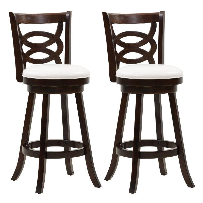 Elegant Swivel Barstool Set in White Leather and Espresso Wood