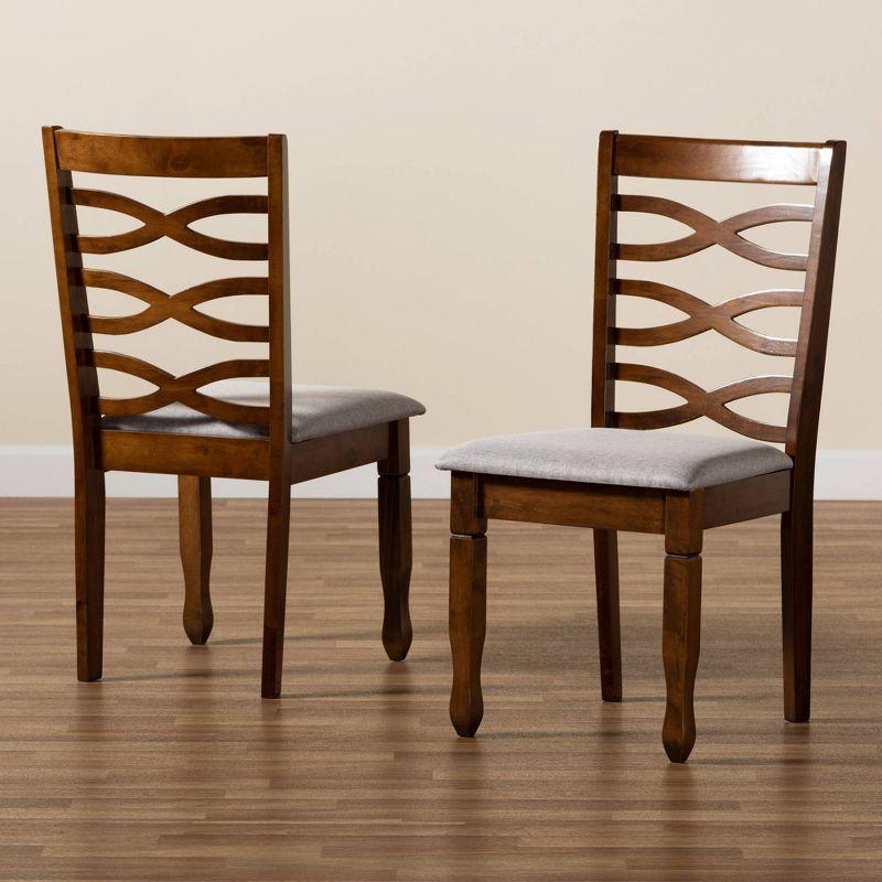 2pc LanierFabric Upholstered and Wood Dining Chair Set Gray/Walnut - Baxton Studio: Tapered Feet, Polyester Upholstery