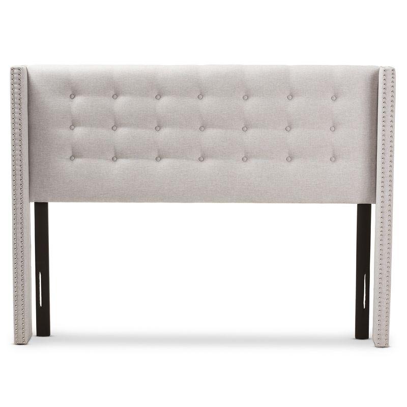 Beige Tufted Upholstered Full Wingback Headboard with Nailhead Trim