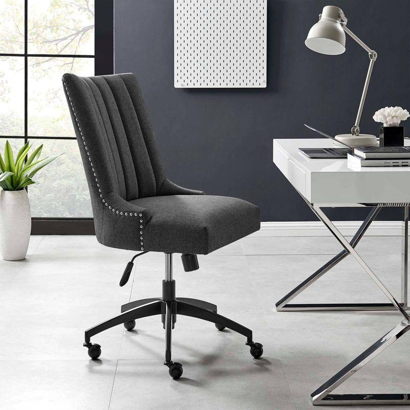 Empower Black Gray Fabric Swivel Office Chair with Metal Base