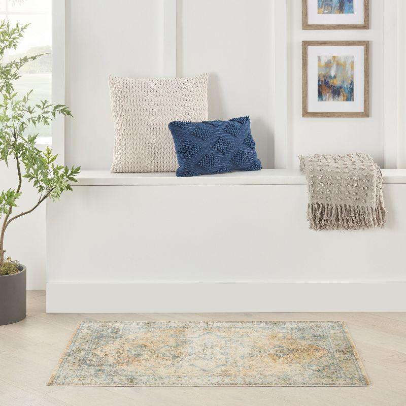 Nourison Astra Machine Washable Vintage Medallion Indoor Rug Beige Blue 2'2" x 4'