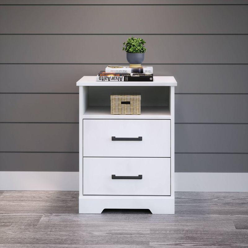 Rustic White 2-Drawer Nightstand with Open Shelf