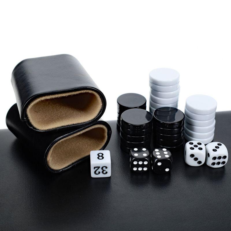 Elegant Black Leatherette Backgammon Set with Brass Latches