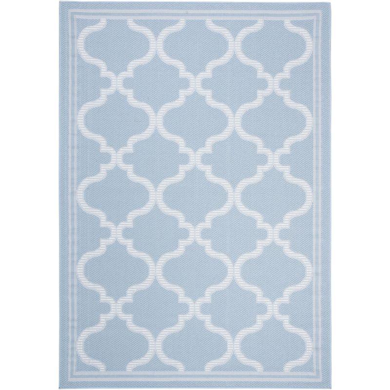 Light Blue & Ivory Trellis Rectangular Easy-Care Synthetic Rug