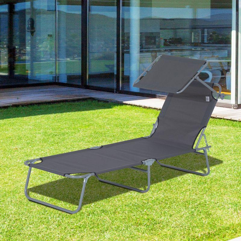 Gray Steel Armless Outdoor Chaise Lounge Chair with Sunshade