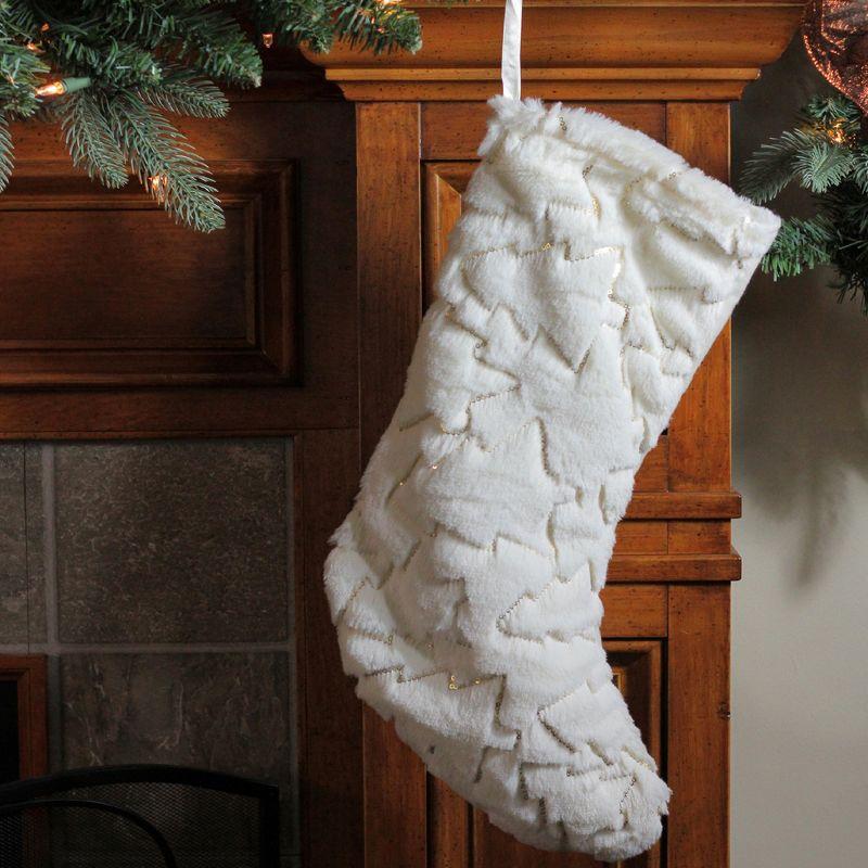 Northlight 18" White and Gold Christmas Stocking with Sequined Trees