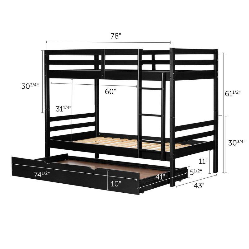 Fakto Kids' Bunk Beds with Trundle Matte Black - South Shore: Twin Over Twin, Toddler Bunk Bed, Wood Frame, Unupholstered