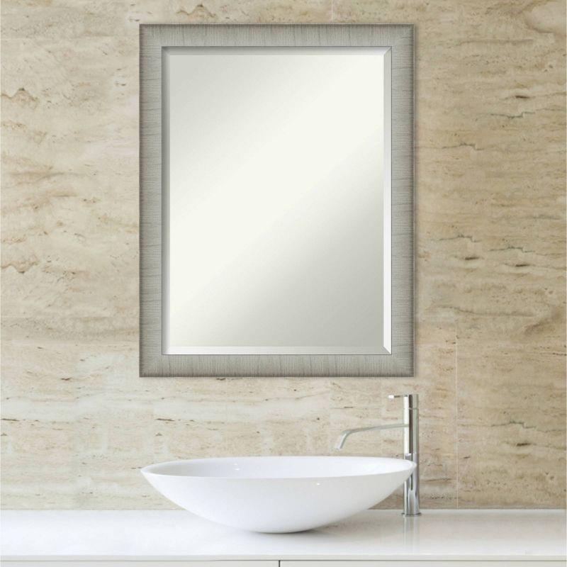 21" x 27" Elegant Brushed Framed Bathroom Vanity Wall Mirror Pewter - Amanti Art: Modern Rectangular Polystyrene Frame, Wall Mounted