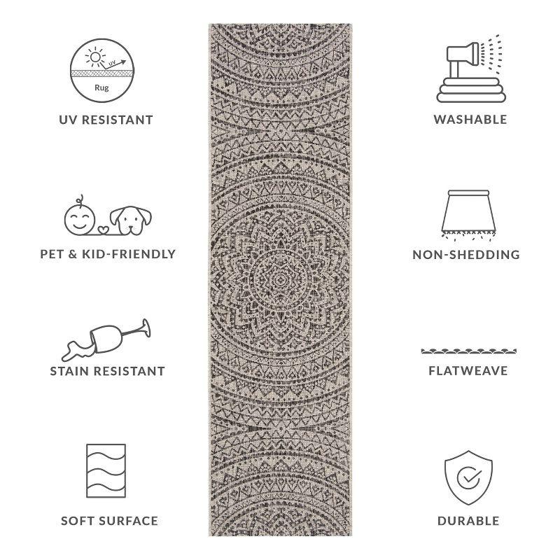 Courtyard CY8734 UV & Stain Resistant Non-Shedding Power Loomed Indoor/Outdoor Runner Rug - Light Grey/Black - 2'3"x10' - Safavieh