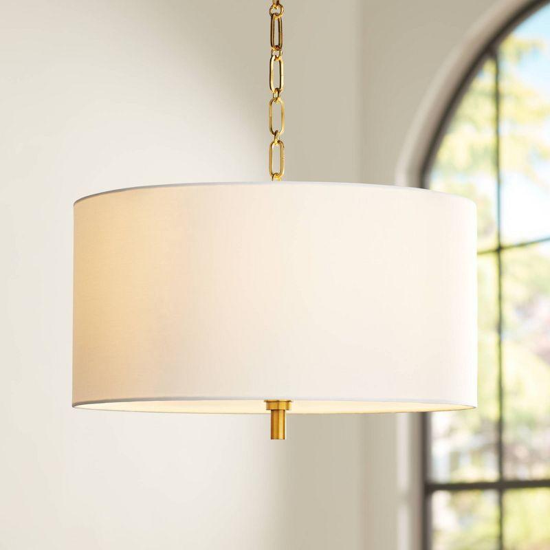 Possini Euro Design Warm Gold Pendant Chandelier 20" Wide Modern White Linen Drum Shade 4-Light Fixture for Dining Room Foyer Kitchen Island Entryway