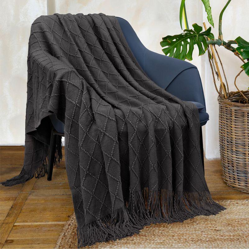 PAVILIA Knit Textured Soft Throw Blanket for Sofa, Living Room Decor, and Bed