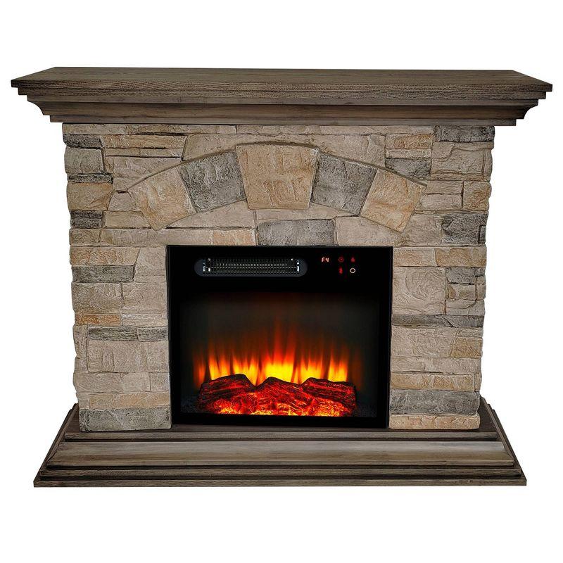 40" Freestanding Electric Fireplace Bisque - Festivo: Vintage Style MDF Frame, Adjustable Color Flames