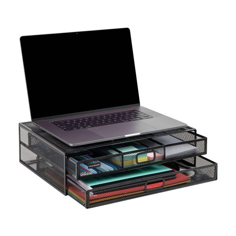 Monitor Stand, Ventilated Laptop Riser, Storage Drawer, Metal Mesh, 15.75"L x 11.75"W x 4.5"H