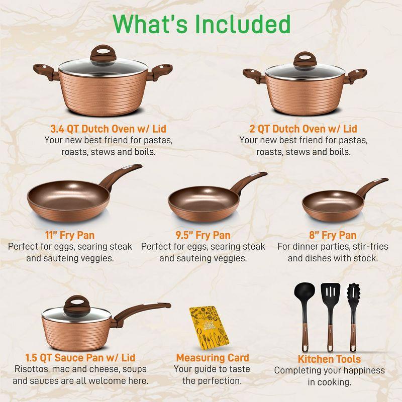 NutriChef 12 Piece Kitchenware Pots & Pans Set - Heat Resistant Lacquer Outside (Brown)