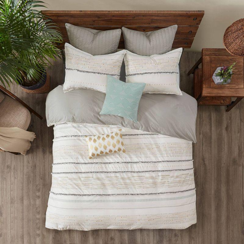 Nea Boho, Mid-Century 3 Piece Stripe Cotton Comforter Set With Tassels