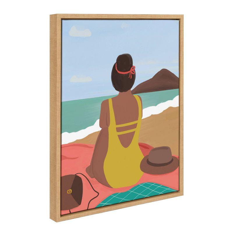 18" x 24" Sylvie Beach Solo Framed Canvas by Queenbe Monyei Natural - Kate & Laurel All Things Decor: Modern Vertical Wall Art