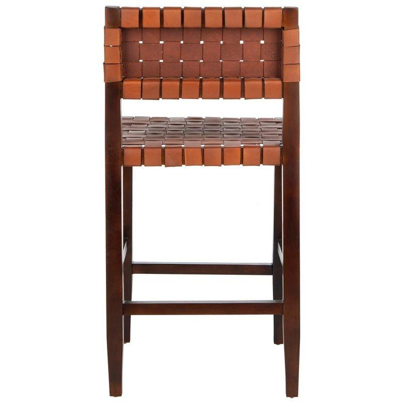 Paxton Woven Leather Counter Stool - Cognac/Walnut Finish - Safavieh