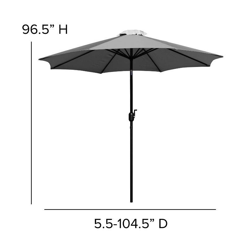 Flash Furniture Gray 9 FT Round Umbrella with 1.5" Diameter Aluminum Pole with Crank and Tilt Function