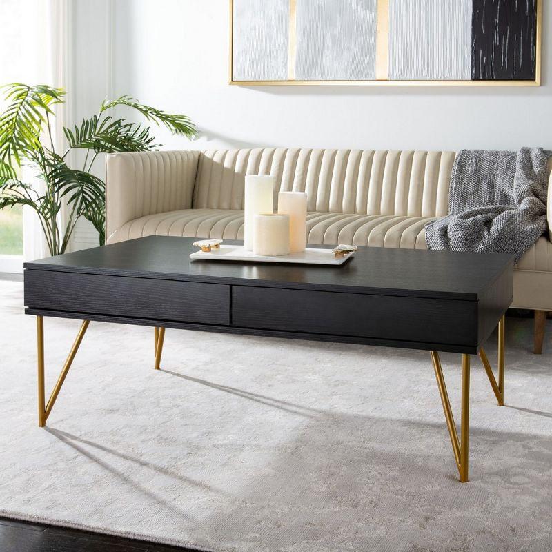 Rectangular Black and Gold Wood Metal Coffee Table with Storage