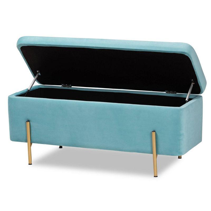 Rockwell Velvet Metal Storage Bench Navy Blue/Gold - Baxton Studio: Upholstered Lift-Top for Bedroom